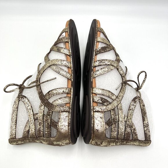 Gentle Souls Size 6 Brown‎ Gold Gladiator Lace Up Flats Sandals Shoes - Picture 8 of 13